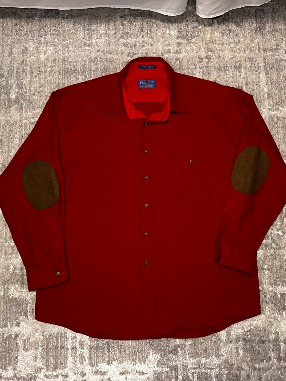 Vintage Pendleton Wool Elbow Patch Button Shacket Shirt USA Made Red XL Flannel